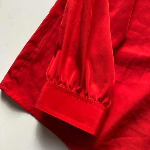 Vintage 80s Regina Porter Retro Bright Red Lightweight Button Up Blouse Size 16 - Picture 7 of 7